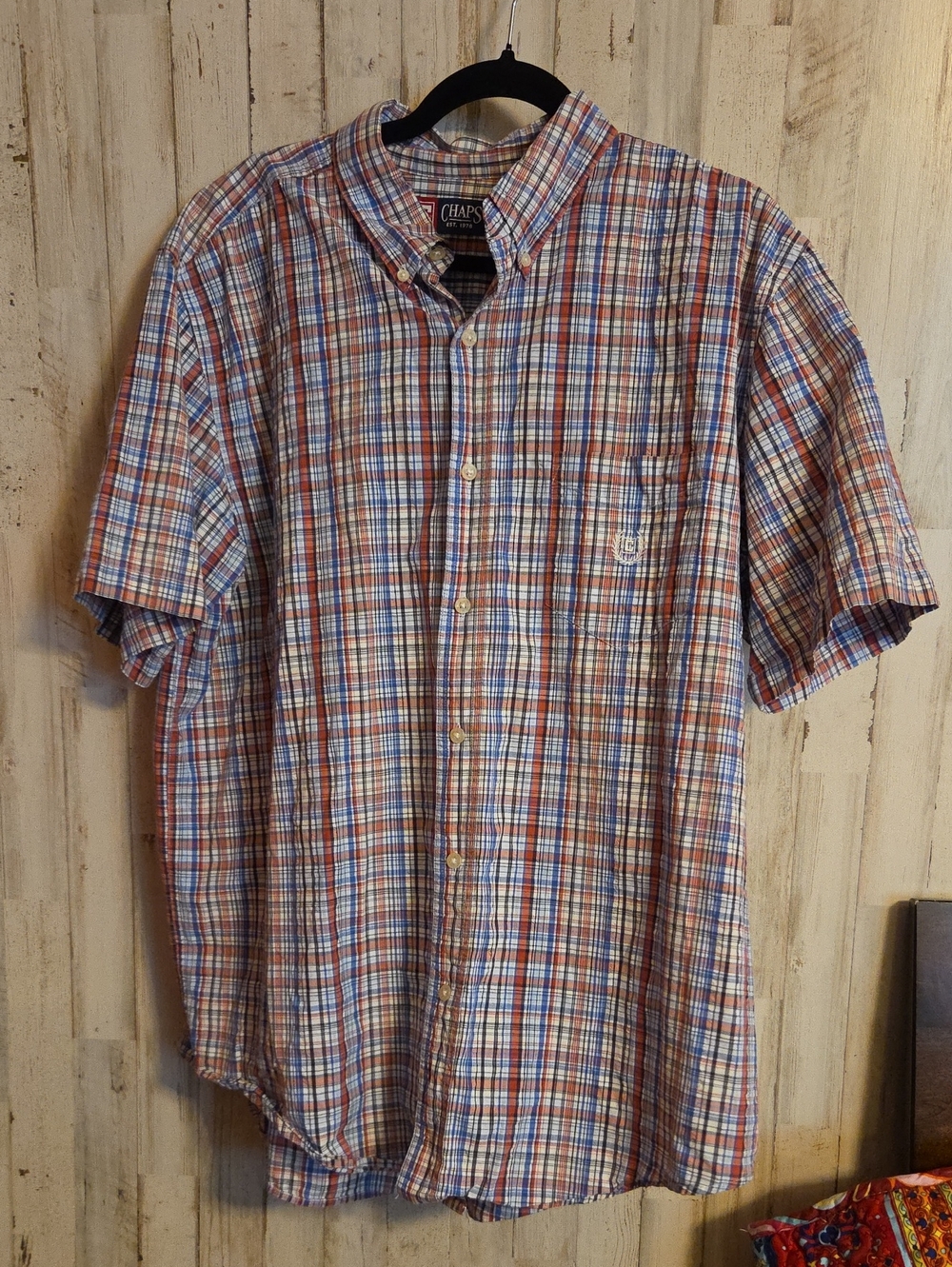 Chaps Men's Short-Sleeve Plaid Button-Down Shirt - Red, Blue & White